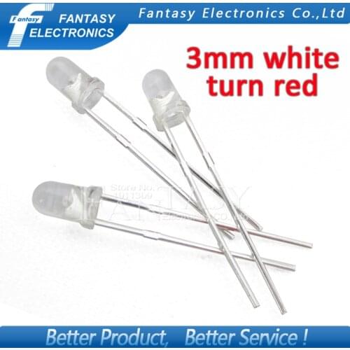 100pcs Red light-emitting diodes White turn Red 3mm led