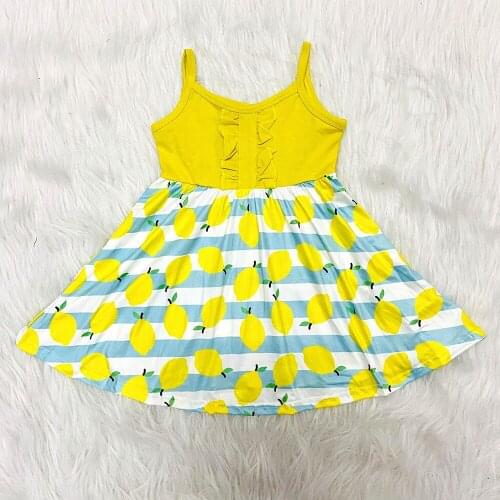Kids dresses for girls 2020 summer cute girl sleeveless dress with lemon pattern twirl dress