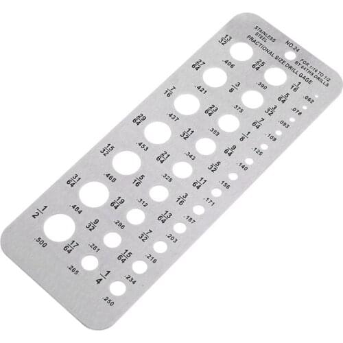 29 Fractional Size Drill Gauge Stainless Steel Template Drill Gage for 1/16 to 1/2 by 64ths drills