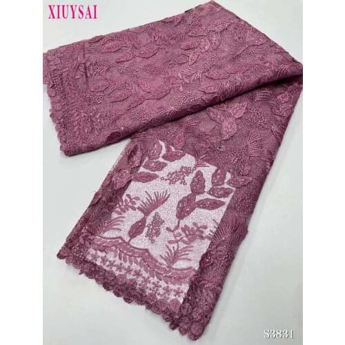 5 yard Newest hot Selling French Lace with Sequins wax High Quality African Tulle cord Lace Net Embroidered Lace Fabric