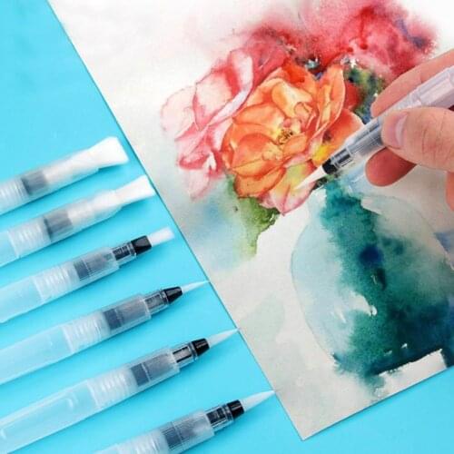 6Pcs/Set Refillable Paint Brush Water Color Brush Soft Watercolor Brush Ink Pen for Painting Calligraph Drawing Art Supplies