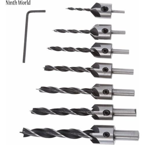 7pcs/set HSS 5 Flute Countersink Drill Bit Set 3mm-10mm High Speed Steel Reamer Woodworking Power Tools Chamfer Top Quality