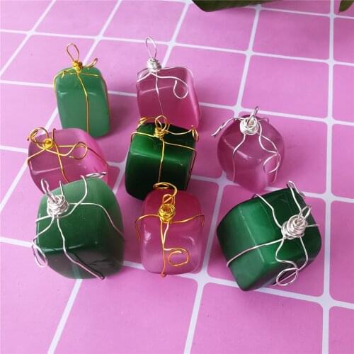 AAA+ High Quality Green Pink Cat Eye Opal Beads Cube Loose Stone for Jewelry Making DIY Pendant Energy Gifts Reiki 1pc