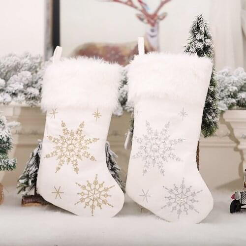 Large Christmas Stockings Snowflakes Pearl christmas socks bag christmas decorations for home Xmas tree Decor Noel navidad 2021