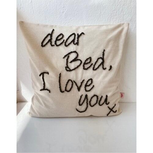 Dear Bed I Love You Punch Pillow decorate Pillow Case Beige 45*45 Cm