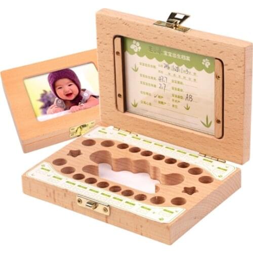 Wooden Photo Frame Fetal Hair Deciduous Tooth Box Organizer Milk Teeth Storage Umbilical Lanugo Save Collect Baby Gift