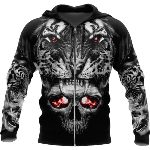Tattoo Skull Tiger 3D All Print Plus Hoodie Man Women Harajuku Outwear Zipper Pullover Sweatshirt Casual Unisex Jacket