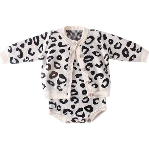 Newborn Baby Girl Romper Autumn Leopard Knitted Baby Clothes Cotton Baby Cardigan Sweater Romper Jumpsuit