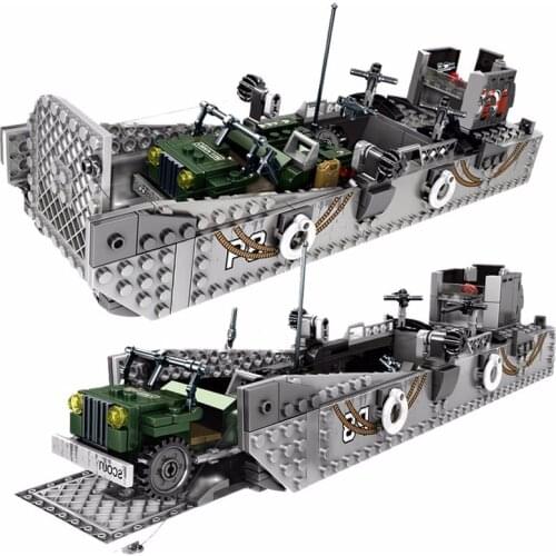 SEMBO BLOCK Military Vehicles WW2 Weapon Landing Ship Soldier Figures Car Building Blocks Military Series Ship Bricks Kids Toys