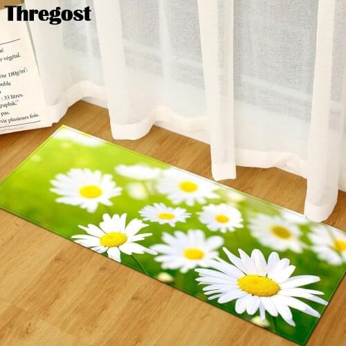 Thregost Floral Printed Floor Mats Kitchen Rug Washable Anti-Slip 3D Carpet Microfiber Flannel Rugs for Stair Steps