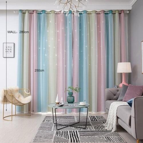 Tiny Sun Gradient Voile Overlay Star Cut-Out Curtains Mix Design of Fabric & Tulle Cute Window Curtain