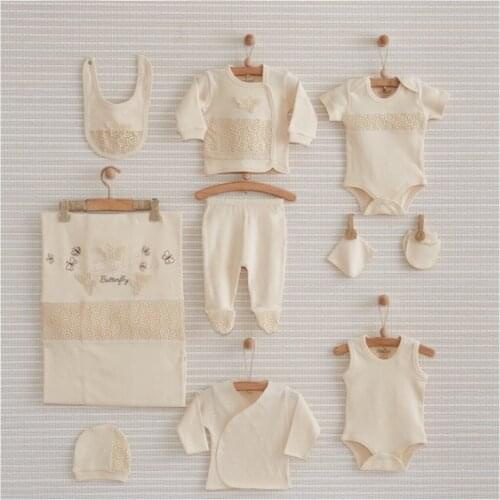 Baby girl Beige Organic Papillon Hospital Output Set 10 Piece