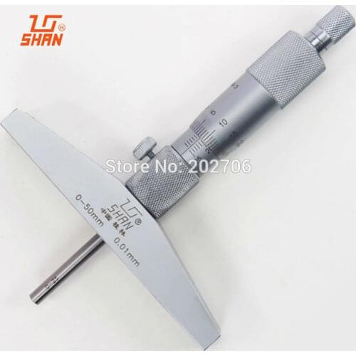 SHAN brand 0-50mm 0.01mm Depth Micrometer Gauge Gage Tool Stainless Steel Metric Micrometers Gauge