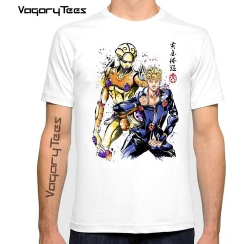 Japanese Anime Mens Gold Experience sumi-e Printed T Shirt Jojos Bizarre Adventure Jojo Manga Anime Awesome Artwork Tees