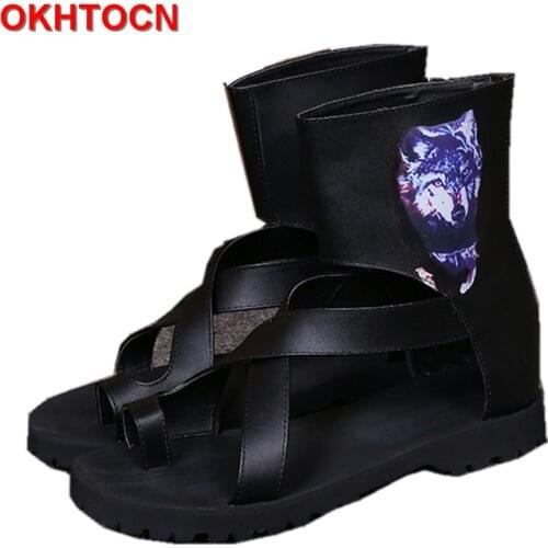 Men Gladiator Summer High-Top Sandal Boots Black Rome Strap Casual Shoes OKHOTCN Cool Beach Slide Shoes Large Size Flip Flops