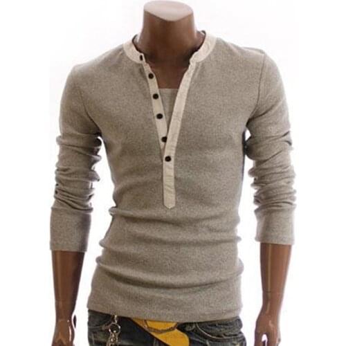 Men Casual T-Shirts Soft Comfortable Autumn Winter Tees Long Sleeve V-Neck Slim Fit Solid Color T-Shirt Men Clothing