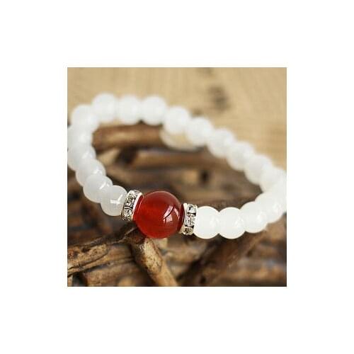 2017 New Summer High quality Onyx Natural White Chalcedony Bracelets & Bangle for Women Fashion 7MM Beads Jewelry Wholesale