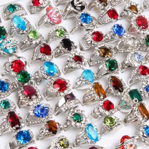 Wholesale 50 pieces / batch mixed style antique silver retro jewelry fashion unisex natural stone ring