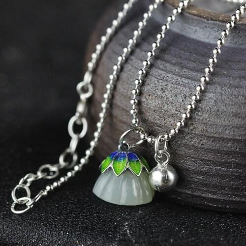 Original Handmade 925 Sterling Silver HETIAN Pendant Necklace Lotus Pendant Necklace Jewelry Wedding Necklace Accessories AJ1