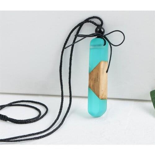 Trendy Simple Female Geometric Resin Wooden Pendants Necklaces For Women Bohemian Black Long Rope Chain Necklace Jewelry Gift