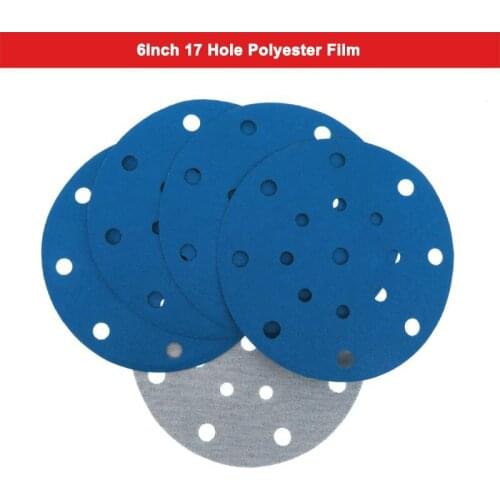 2pcs/5/10/20pcs 6 Inch 150mm 17 Hole Polyester Film Blue Sandpaper Grit 80 Wet & Dry Sandpaper Polished Abrasive Tools