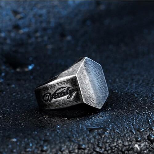 Retro Punk Black High Polished Polygon Metal Ring Classic Mens Rock Party Biker Jewelry