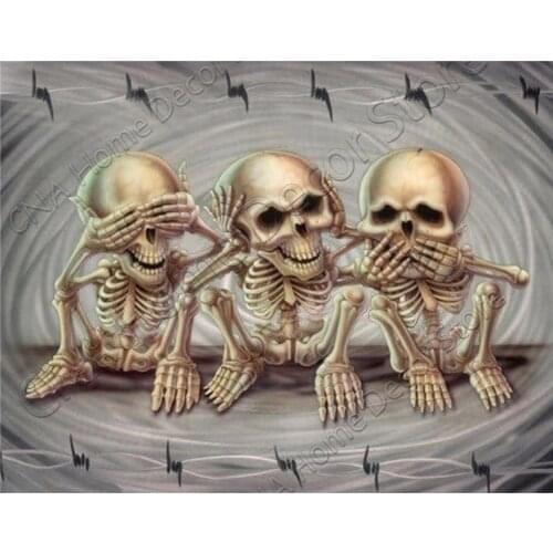 RM0062 Skeleton Art 5D Diy Diamond Painting Skull Flower Full Diamond Embroidery Cross Stitch Rhinestone Mosaic Home Decor