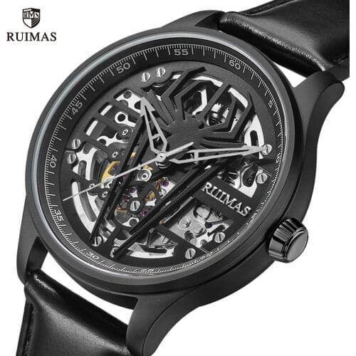 RUIMAS Luxury Automatic Watch Men Top Brand Military Sport Hollowed Watch Man Waterproof Leather Wristwatch Genuine Leather 6787