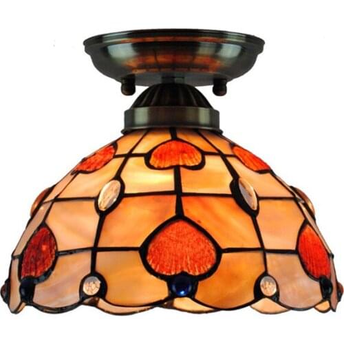 Modern Flush Mount Tiffany Ceiling Light Stained Glass Shell Lampshade Baroque Indoor Decor Dining Room Lighting E26/E27 CL229