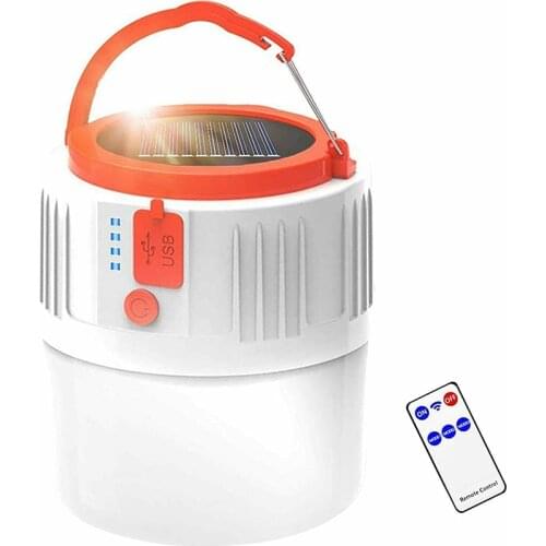 USB Rechargeable Solar LED Camping Lantern Outdoor Hiking Tent Night Light Portable Remote Control Emergency Light Power Bank