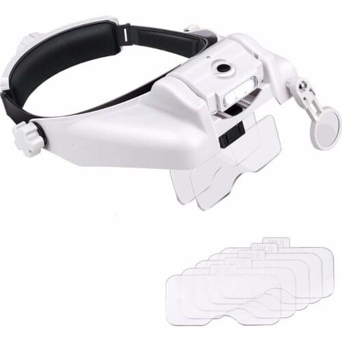 Headband Magnifier Head Mounted Magnifying Glass Multi-functional Loupe Led With 5 Replaceable Lenses 1x-8x Auxiliary Lens