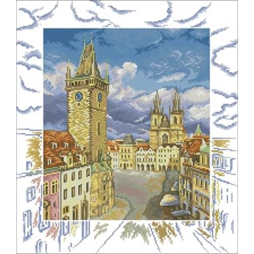 Prague Old Town Square patterns Counted Cross Stitch 11CT 14CT 18CT DIY Chinese Cross Stitch Kits Embroidery Needlework Sets