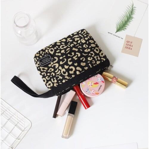 Women Leopard Print Mobile Phone Bag Korea Female Portable Large Wrist Makeup Clutch Travel Toiletry Cosmetics Beauty Bags