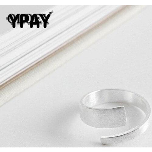 YPAY Genuine 925 Sterling Silver Open Ring Women Vintage Simple Wire Drawing Rings Fine Accessories Jewelry Wholesale YMR242