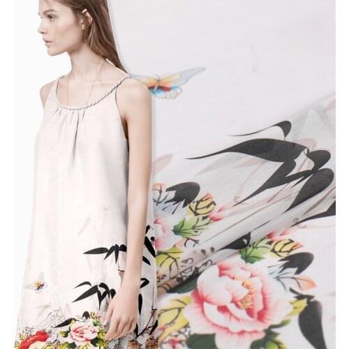 140cm Digital Printing Silk Linen Fabric 12mm Meters Perspective Dress Natural Linen Fabrics Wholesale Cloth Per Meter