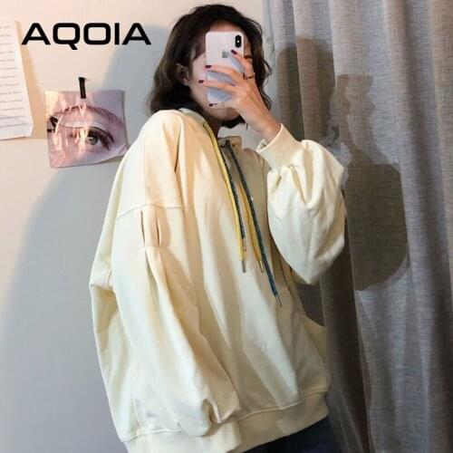 2020 Winter Streetwear Solid Color Womens Hoodies Sweatshirt Korean style Loose Oversize Hoodies INS Plus Size Female Pullovers