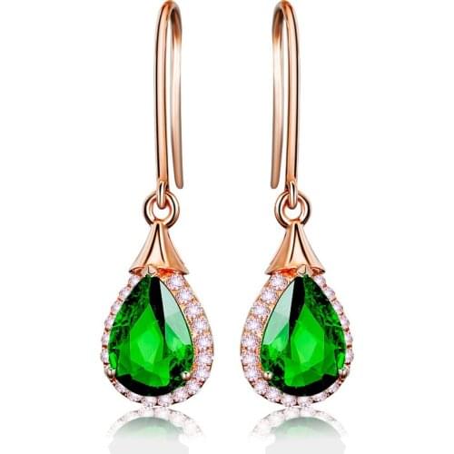 2021 Tendy Rose Gold Female Earrings Ruby Emerald Gemstone Water Drop Hanging Earrings Wedding Party Pendant Jewelry Drop ship