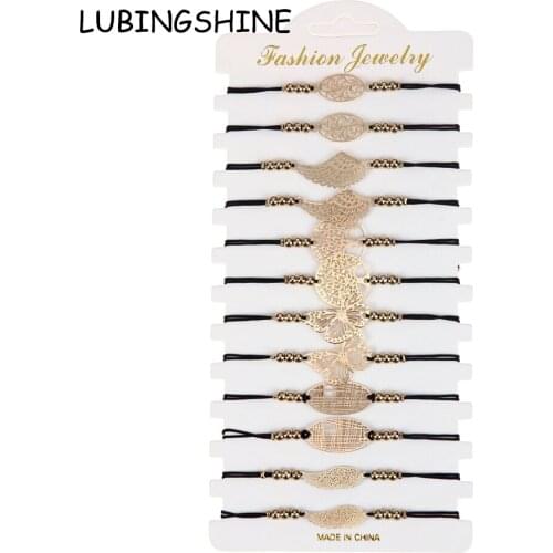 12pcs/Sets Tree of Life Butterfly Bead Bracelets Knitted Adjustable Rope Chain Hollow Sequin Anklets Party Friendship Jewelry