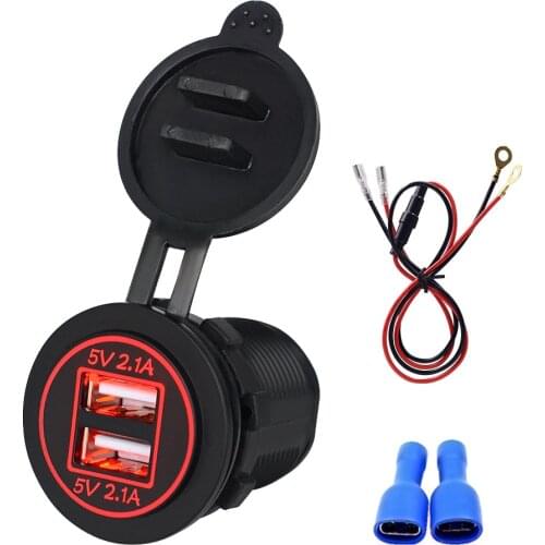 12-24V Quick Charge 5V 2.1A Waterproof Dual USB Charging Mobile Phone Charger for Car Boat Marine Motorcycle