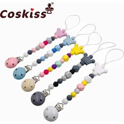 Baby Teether Pacifier Chain Organic Teether Natural Teething Grasping Toy Silicone Beads Toddler Teether Newborn DIY Baby Gift