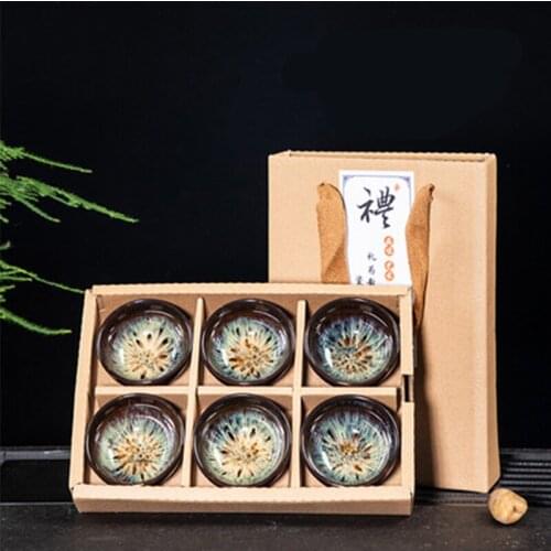 LIZAOTAO Tea Set Kiln Turned Ceramic Kung Fu Teacup 6PCS Japanese-style Small Tea Bowl Portable Gift Box Packaging Tea Cup