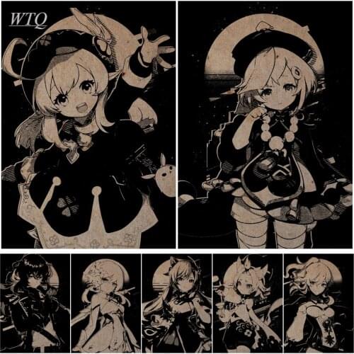 Black and White Poster Genshin Impact Game Poster Anime Posters Canvas Painting Wall Decor Poster Wall Art Picture Home Decor