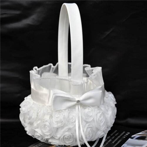 Flower Girl Basket For Ceremony Wedding Party Decoration Love Case Satin Basket Storage Candy Small Gift Confetti Card Container