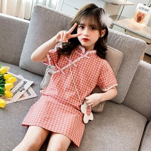 Girls Cheongsam Dress with Bags Princess Girls Performance Dresses Kids Party Qipao Clothing Chinese Style Girls Dresses 4-14Yrs