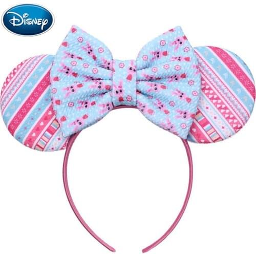Disney 1pcs Mouse Ears Headband Rabbit Bunny Ears Festiva Floral Prined Hair Bows DIY Hair Accessories For Girls Headwear