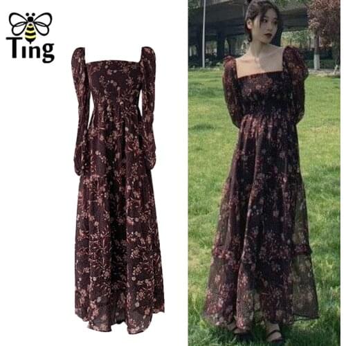 Tingfly Vintage Elegant Square Neckline Backless Bohemian Maxi Long Dress Boho Summer Casual Women Dress Vestidos Zaful Elbise
