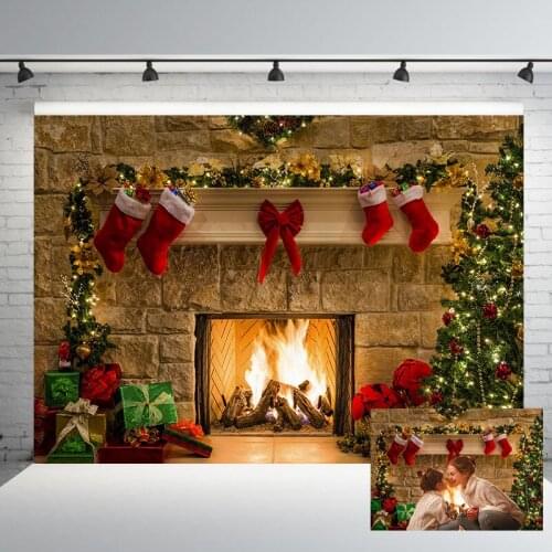 Christmas Photography Backdrops Background Fireplace Winter Snow Tree Window Baby Photocall Portrait Background For Photo Studio