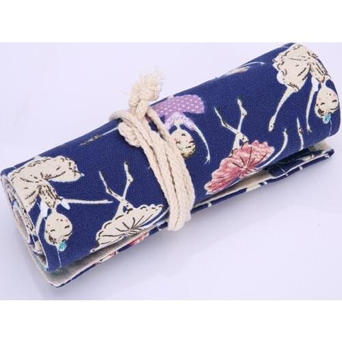 36/48/72 Holes British Ballet Dancing Girl Canvas Pencil Case Roll Up Sketch Painting Pen School Office Stationery Bag
