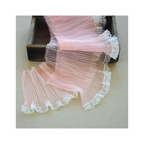2Meters 15CM Wide Exquisite Pink White Lace Ribbon fabric Ruffle Trim Collar Sewing Clothing Skirt Headwear Guipure Decoration