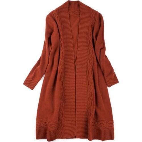 Top grade 100%goat cashmere thick knit women fashion boutique long cardigan sweater grey blue 3color EU/L/XL